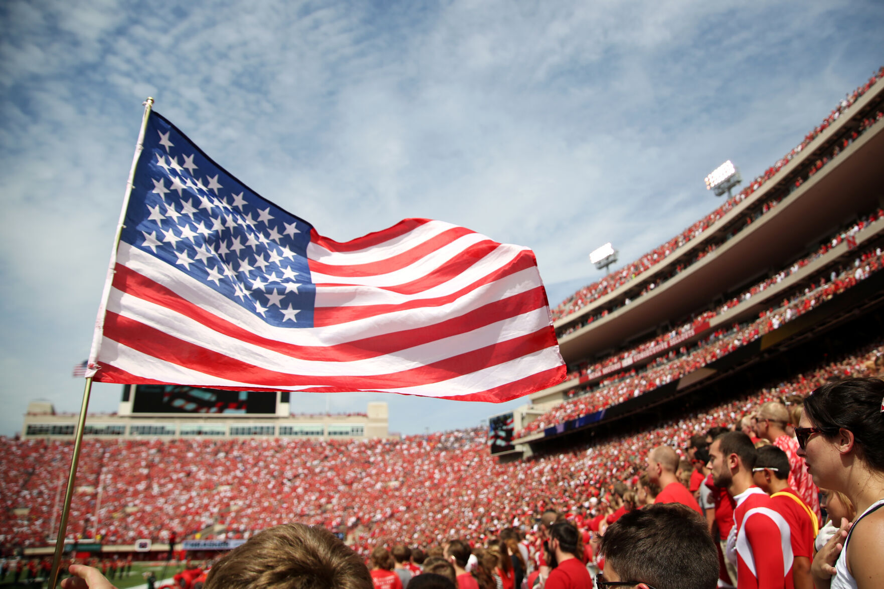 American flag at Nebraska game, 2015